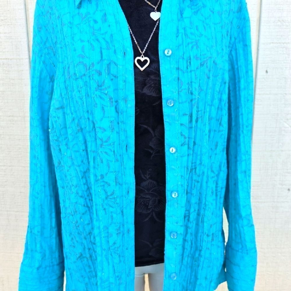 JM Collection Womens Shimmering Aqua Blue 3/4 Sleeve Blouse Size 18